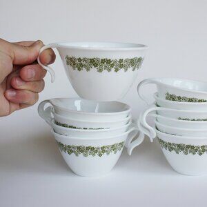 Vintage Corelle Green Crazy Daisy Spring Blossom Teacups (set of 11)